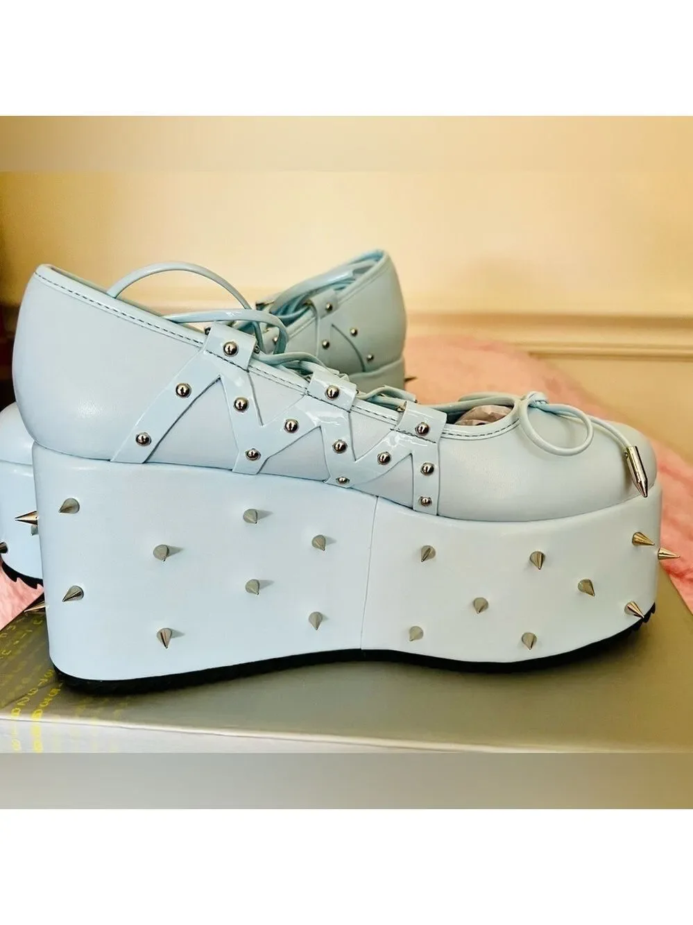 NIB Size 7 Dolls Kill KOI Footwear Zorina Lace Up Platform Ballet Shoes in Blue
